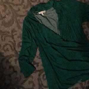 Chaus green black faux wrap 3/4 sleeve top blouse